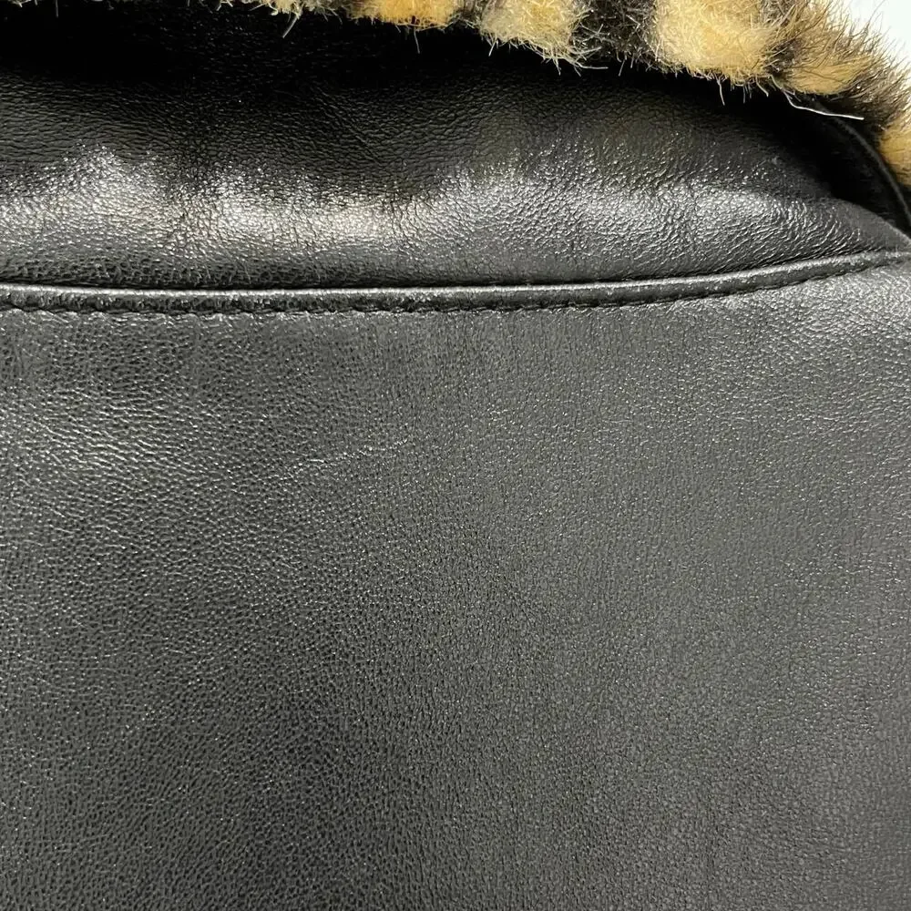 Jamie Sadock Black Leather and Leopard Faux Fur Reversible Zip up Vest Medium - Picture 13 of 16